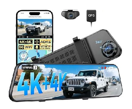 AZDOME PG17 Ultra 2CH   Mirror Dash Cam 4K+4K      12" Touch Screen                   "New" جديد