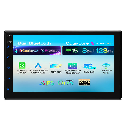 Universal Double Din 7″ Android Car Stereo 8 GB RAM 128GB STORAGE | Wireless Apple CarPlay & Android Auto