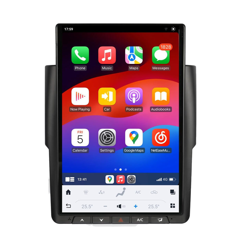 Dodge RAM 2013-2018 Navigation System with 14.4″ IPS QHD Touch-Screen, Android 13, GPS, BT, Wifi, CarPlay, Android Auto, and 4G LTE