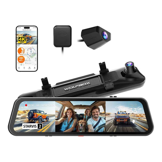 WOLFBOX G900 Tripro Cabin Version 2 Channel 4K Rear View Mirror Camera, STARVIS 2 IMX678 Night Vision,4K+1080P+2.5K Front Inside and Rear Mirror Dash Cam,5.8GHz WiFi,Voice Control
