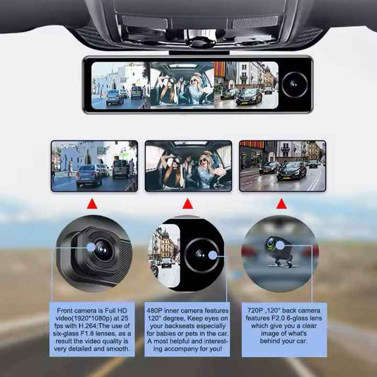 DASHCAM MIRROR C4 THREE CAMERA ( SHASHAT KUWAIT) DYAL LENS