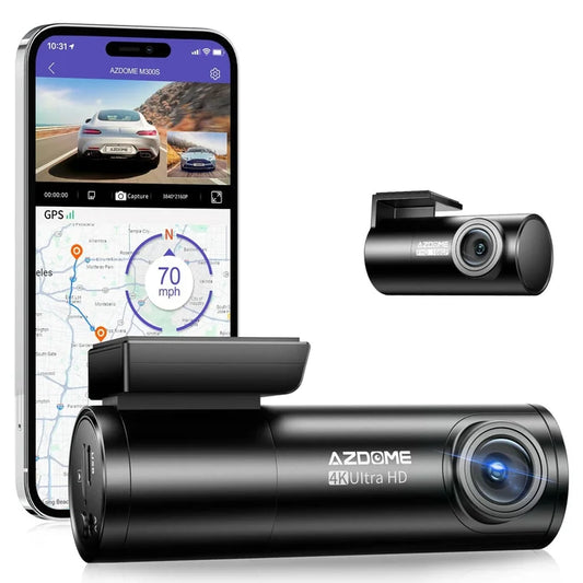 AZDOME M300S 4K 2CH MINI Dash Cam - Front and Rear with 64GB SD CARD