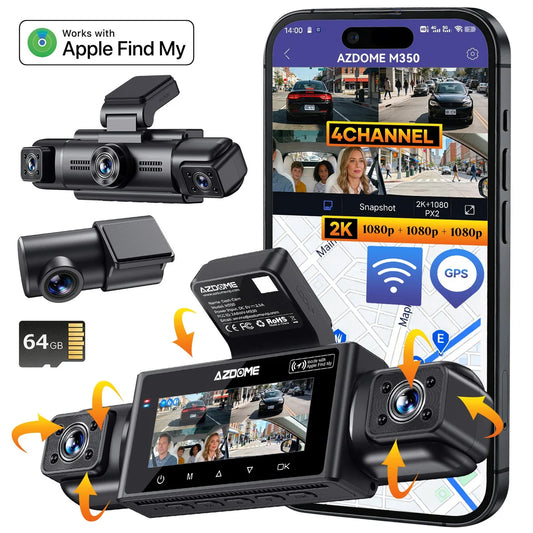 AZDOME M350 4CH Apple Tracking Dash Cam with 5G WiFi (Front 2K/3K)