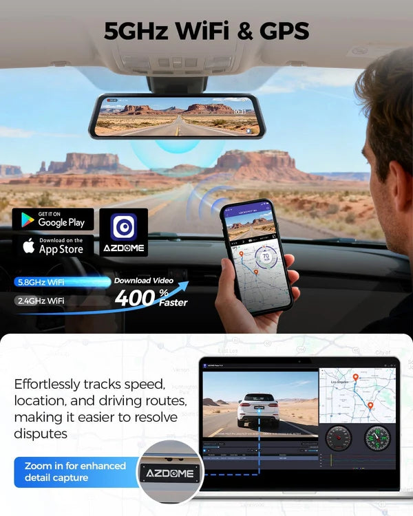 AZDOME PG17 Pro 2CH   Mirror Dash Cam 4K+2.5K 12" Touch Screen