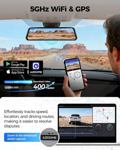 AZDOME PG17 Pro 2CH   Mirror Dash Cam 4K+2.5K 12" Touch Screen