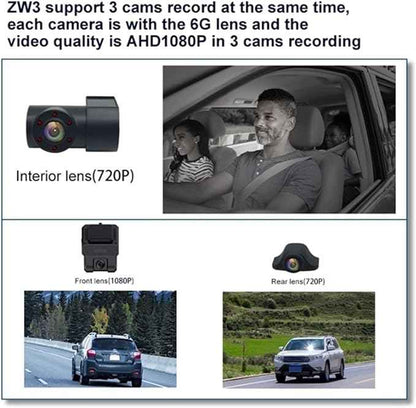 Dashcam C3 4G WIFI GPS "LIVE TRACKING" FHD 1080P 3 CAMERA (LIFE TIME Subscription Free)