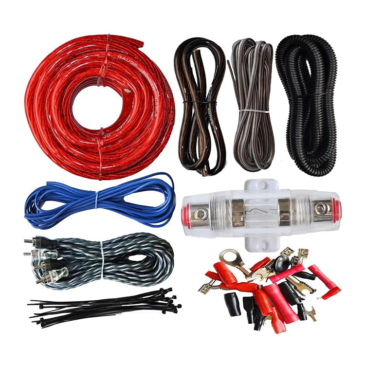 Car Amplifier Wiring Kit, RAK-800W Amp Kit Complete 8 Gauge Car Amplifier Installation Wiring Kit for Car Audio Subwoofer - 8GA GA CCA Red Power Wire, OFC RCA Interconnect Cable, Fuse Holder
