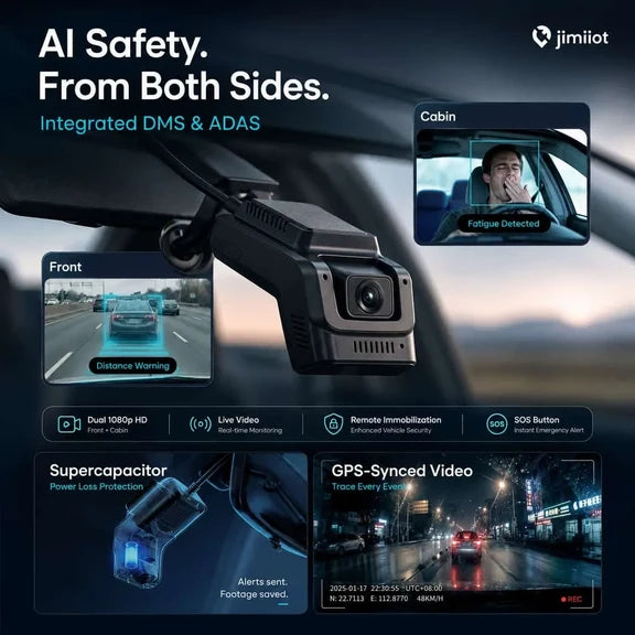 Jimi JC270 4G AI Dual Dash Cam with GPS, Live Video, ADAS & Driver Monitoring